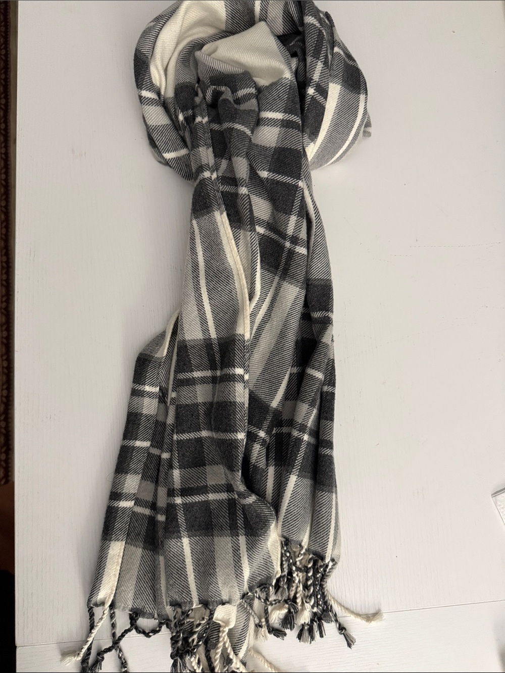 Talbots Plaid Black and White Throw Scarf